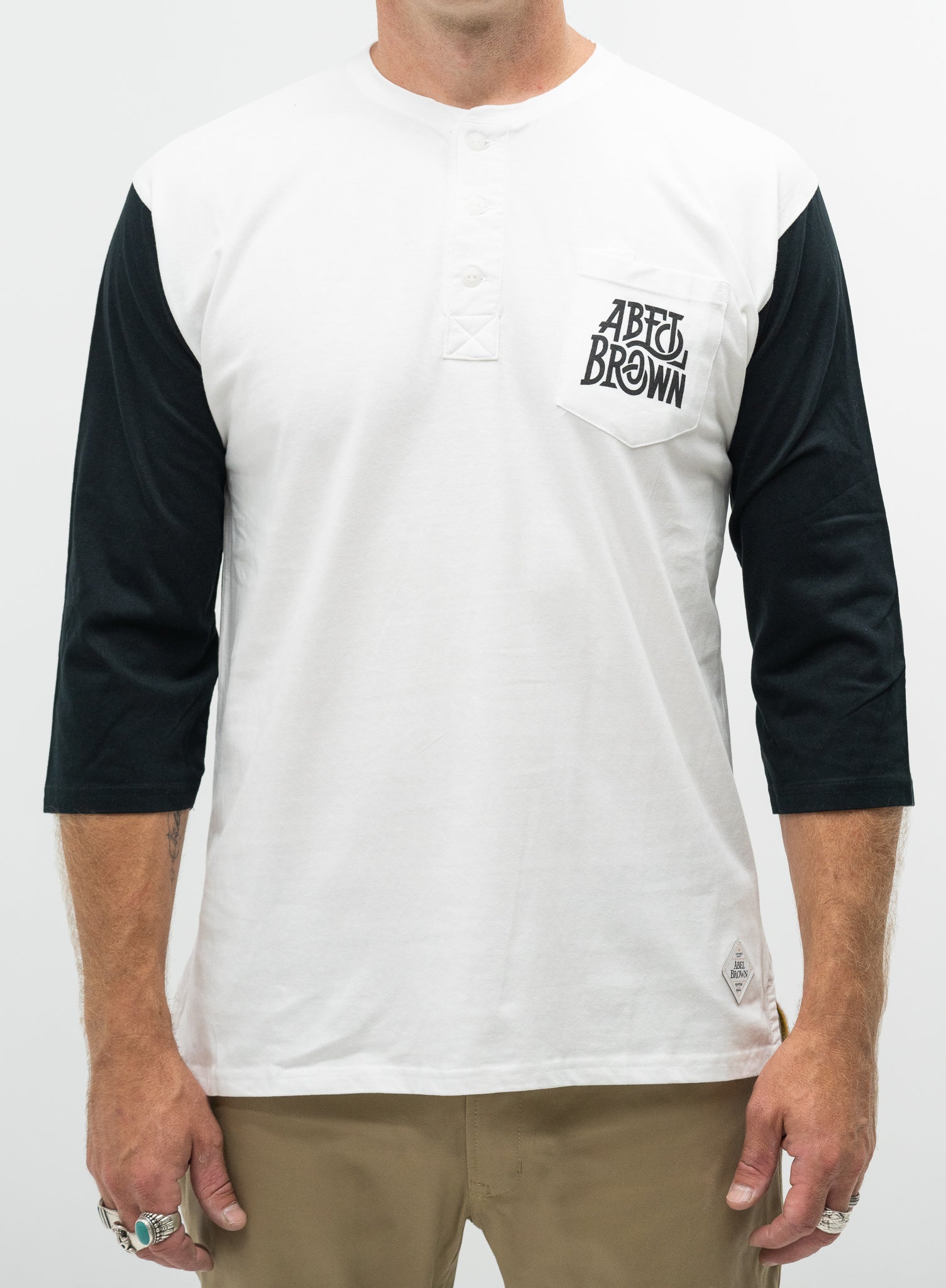 Abel Brown Stretch Baseball Tee - White