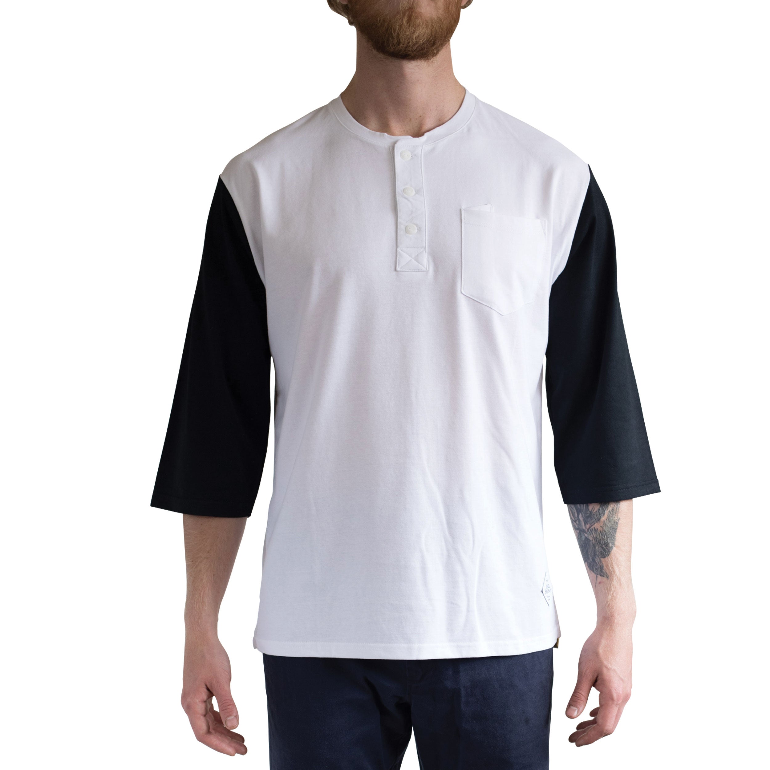 Raceday 3/4 sleeve Henley shirt- White - Abel Brown